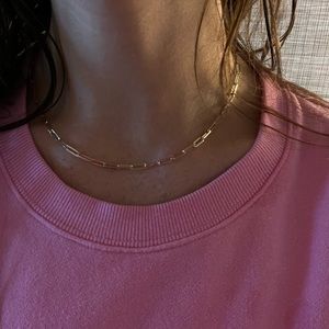 Solid 14k Italian gold paper clip necklace